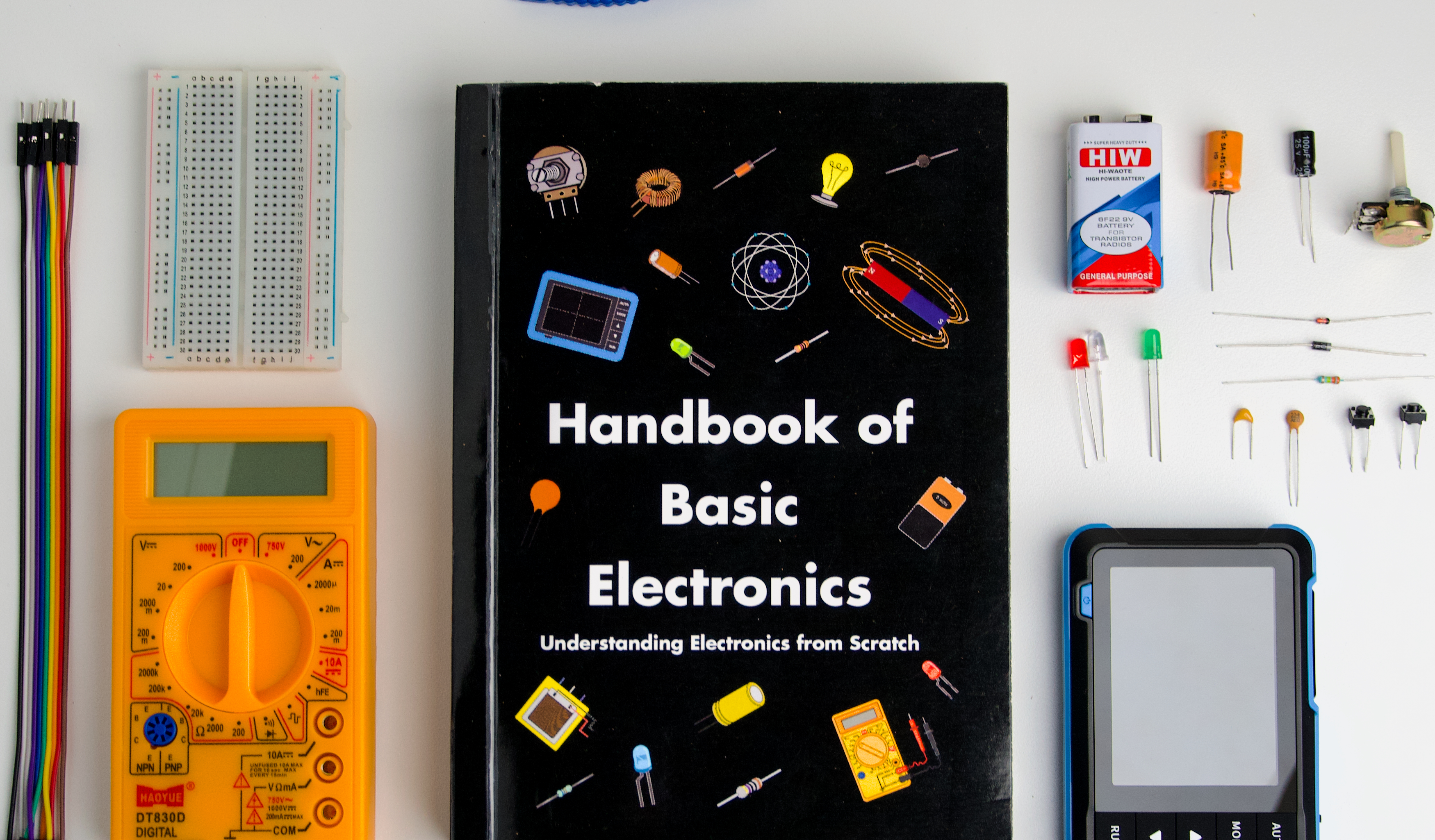 Electronics learning bundle components laid out